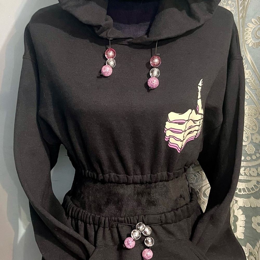 Black cropped hoodie and matching sweatshirt skirt size S/M - Picture 4 of 10